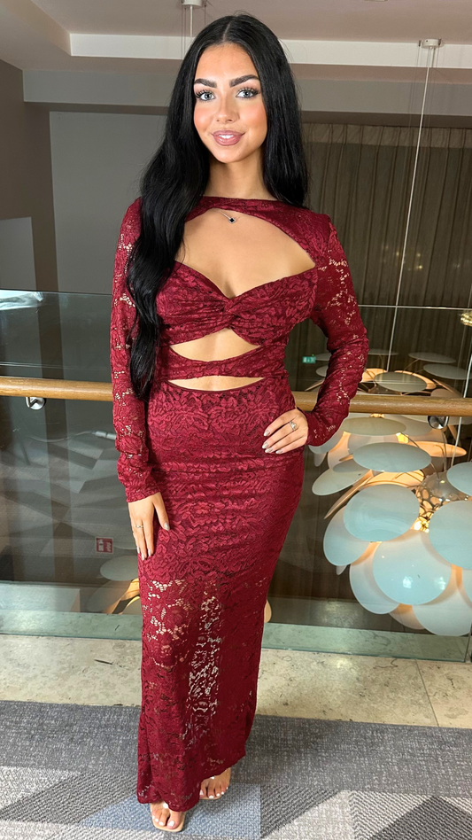 Lania - Wine Lace Cut Out Midi