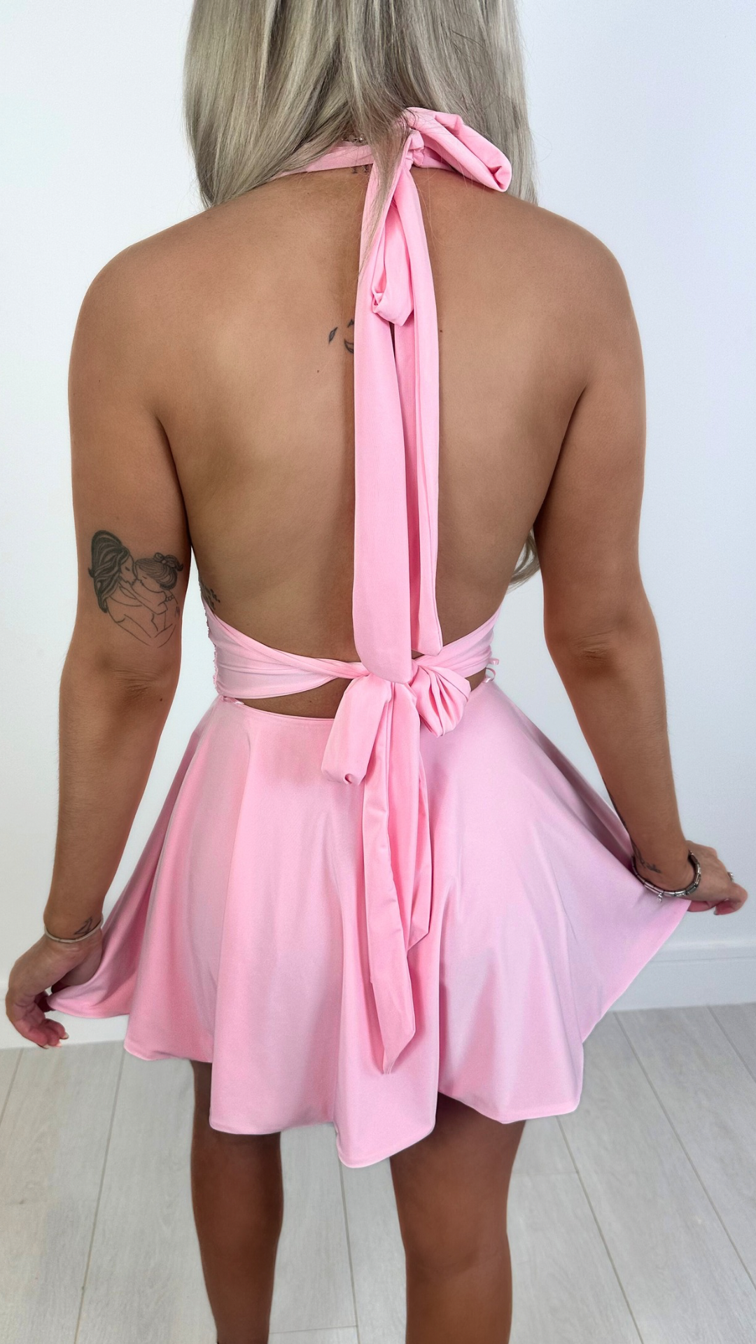 Darcy - Slinky Halter Neck Dress Baby Pink