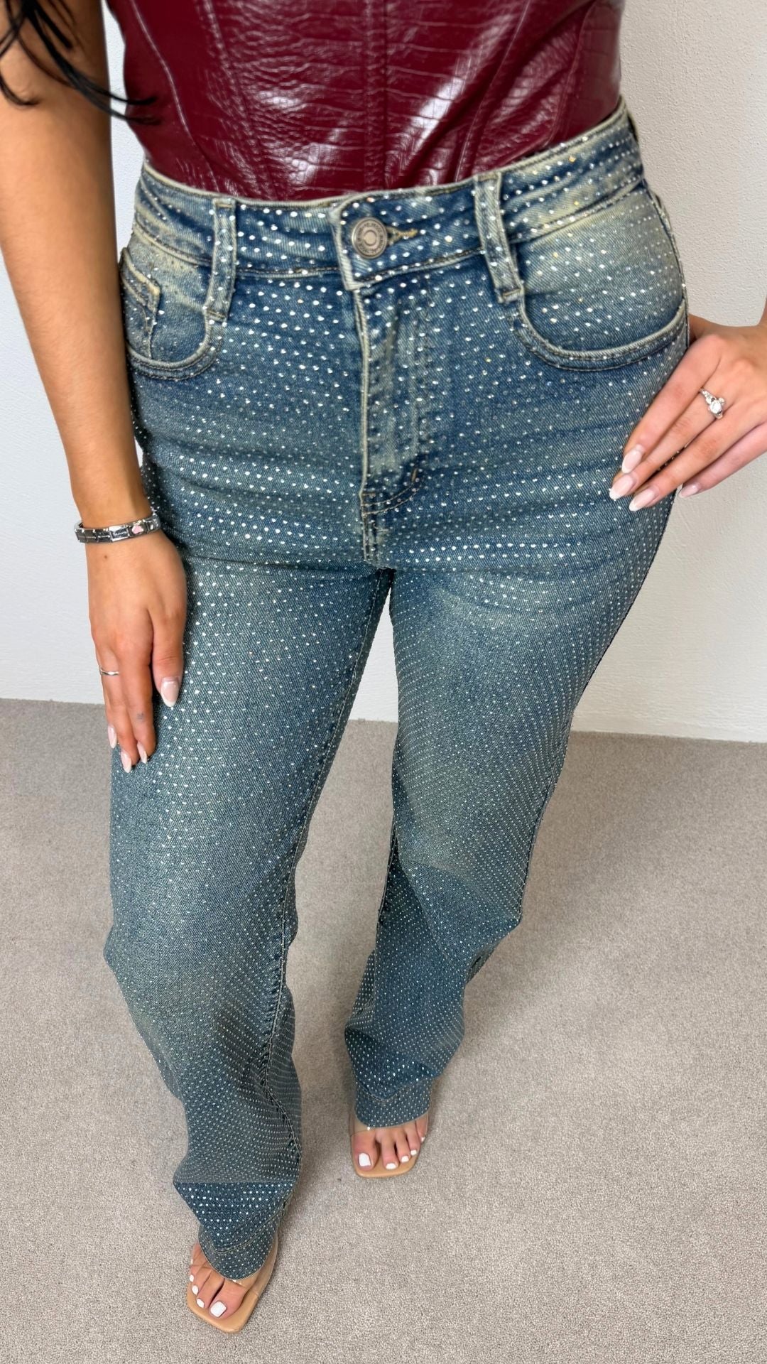 Jamie - Diamente Covered Straight Leg Jeans