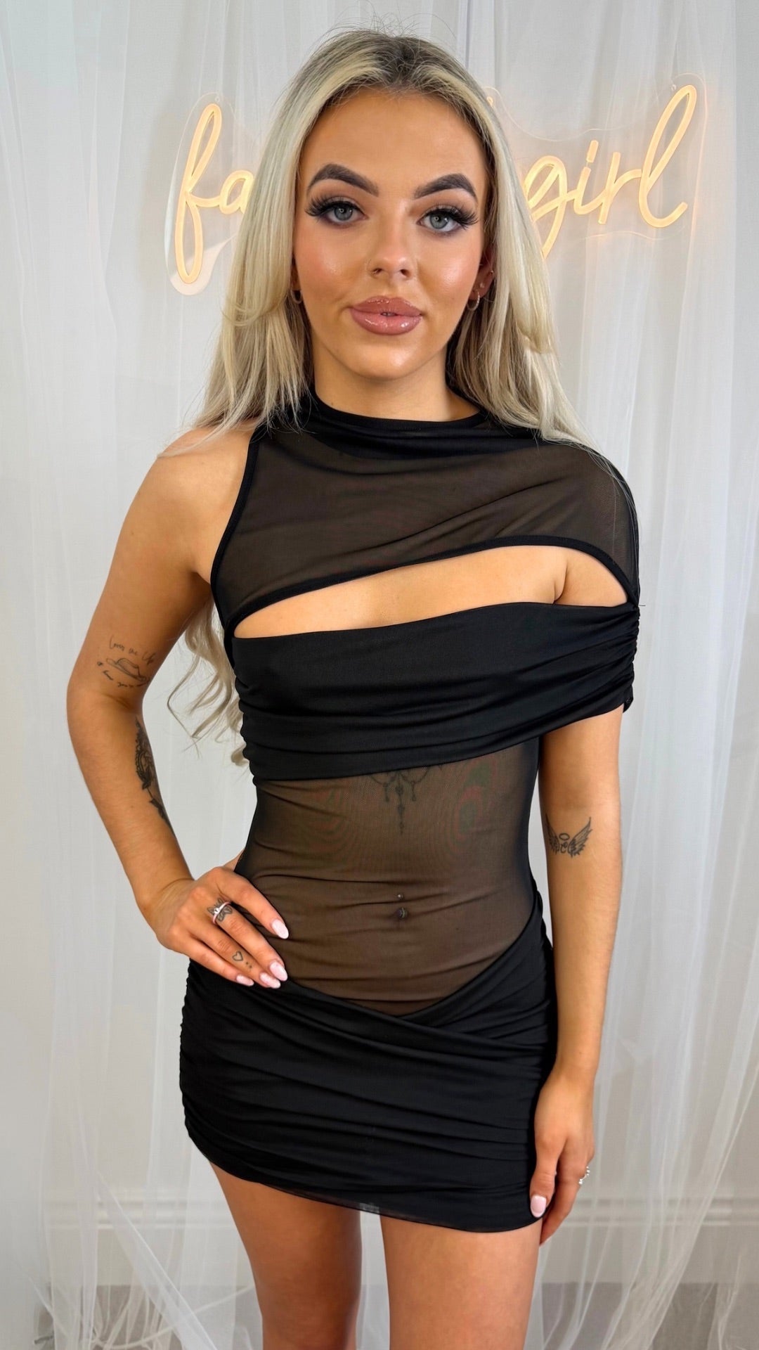 Tia - Mesh Panel Bodycon Black