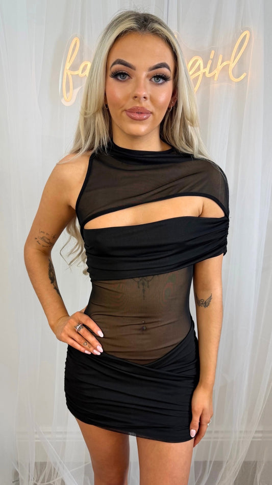 Tia - Mesh Panel Bodycon Black