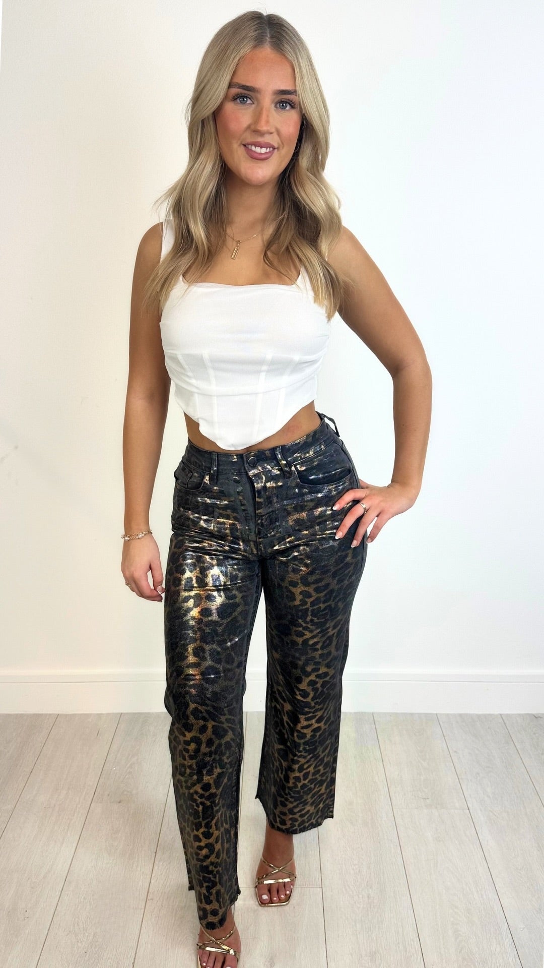 Harriet - Gold Shimmer Leopard Print Jean