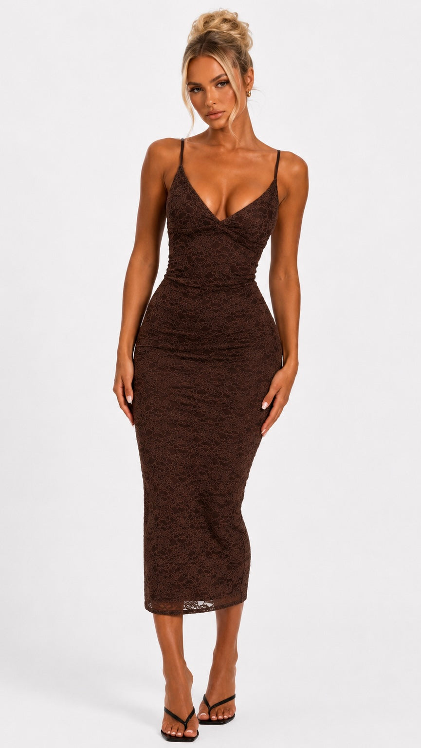 Daisy - Brown Lace Midi Dress