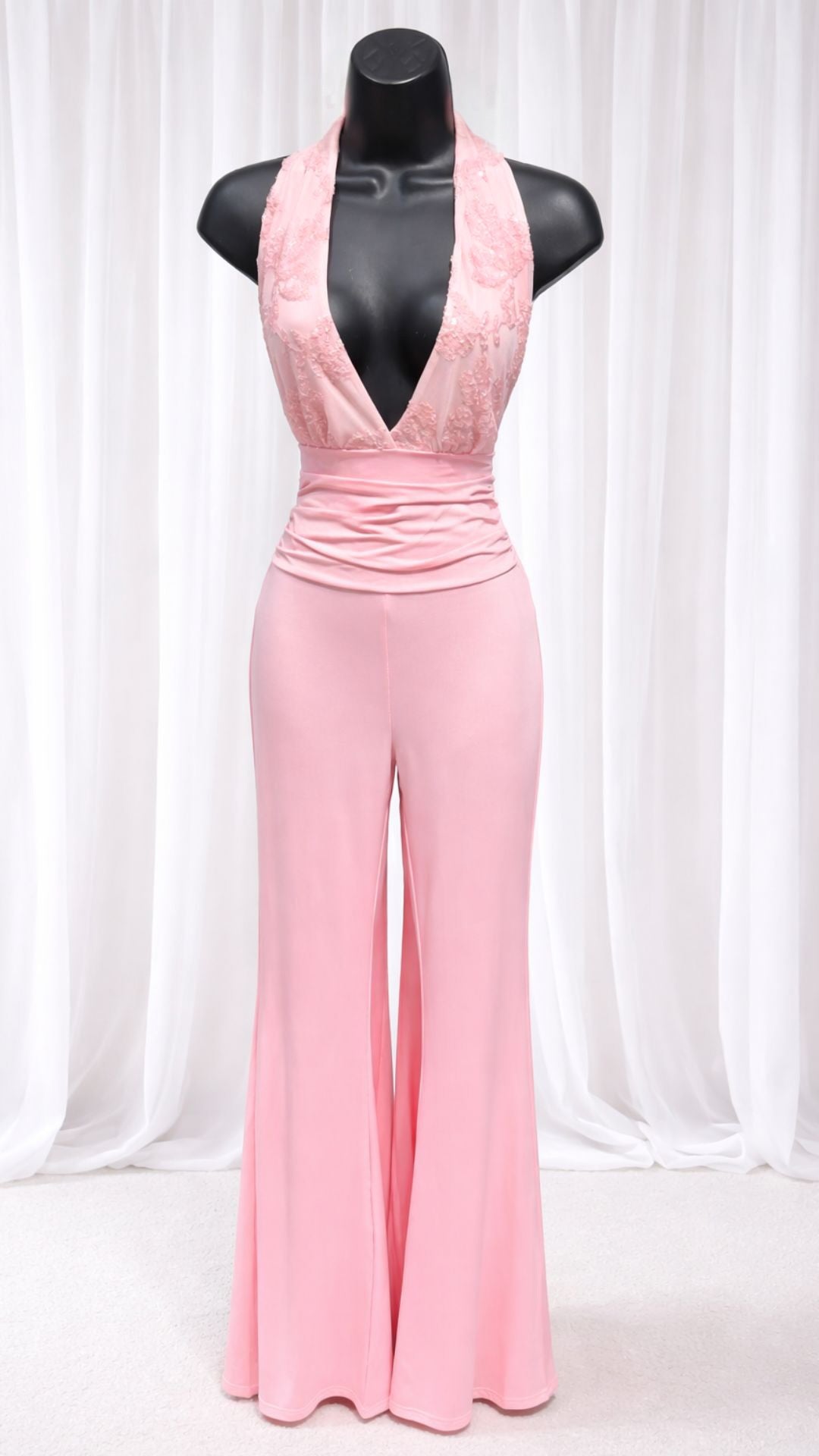 Evange - Sequin detail Halter Neck Jumpsuit Pink