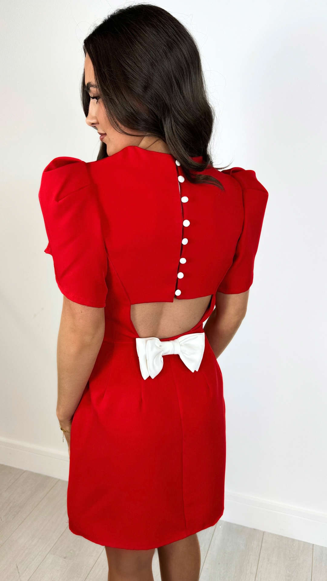 Kate - Cut Out Back Bow Dress Red