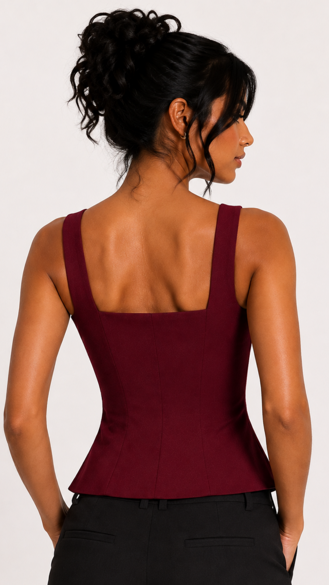 Pia - Burgundy Button Down Peplum Top