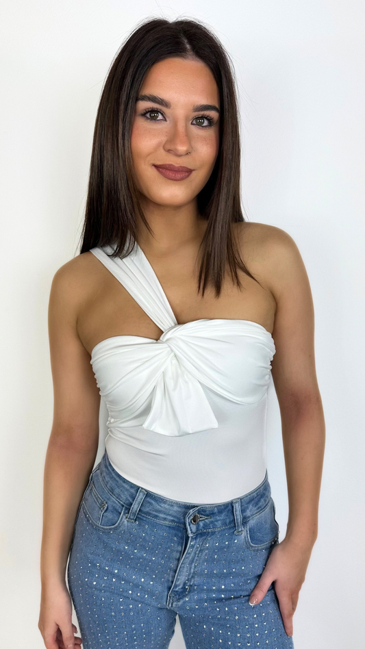 Arabella - Twist Front One Shoulder Bodysuit White