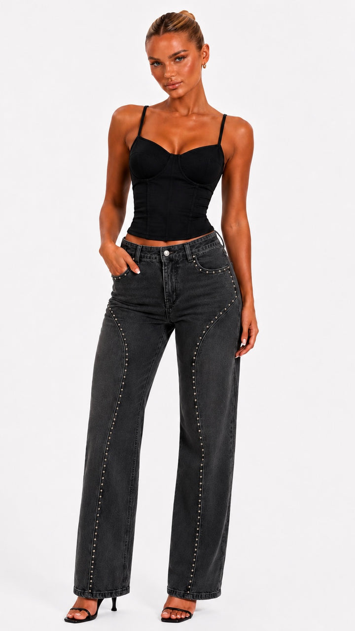 Mica - Western Stud Grey Denim Jeans