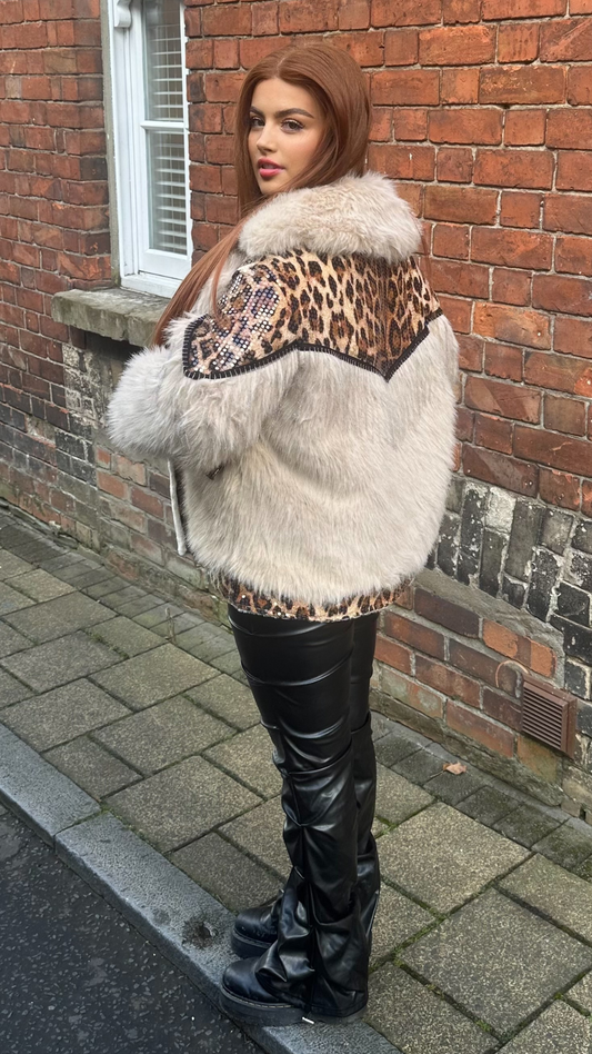 Victoria - Leopard Sequin Fur Coat