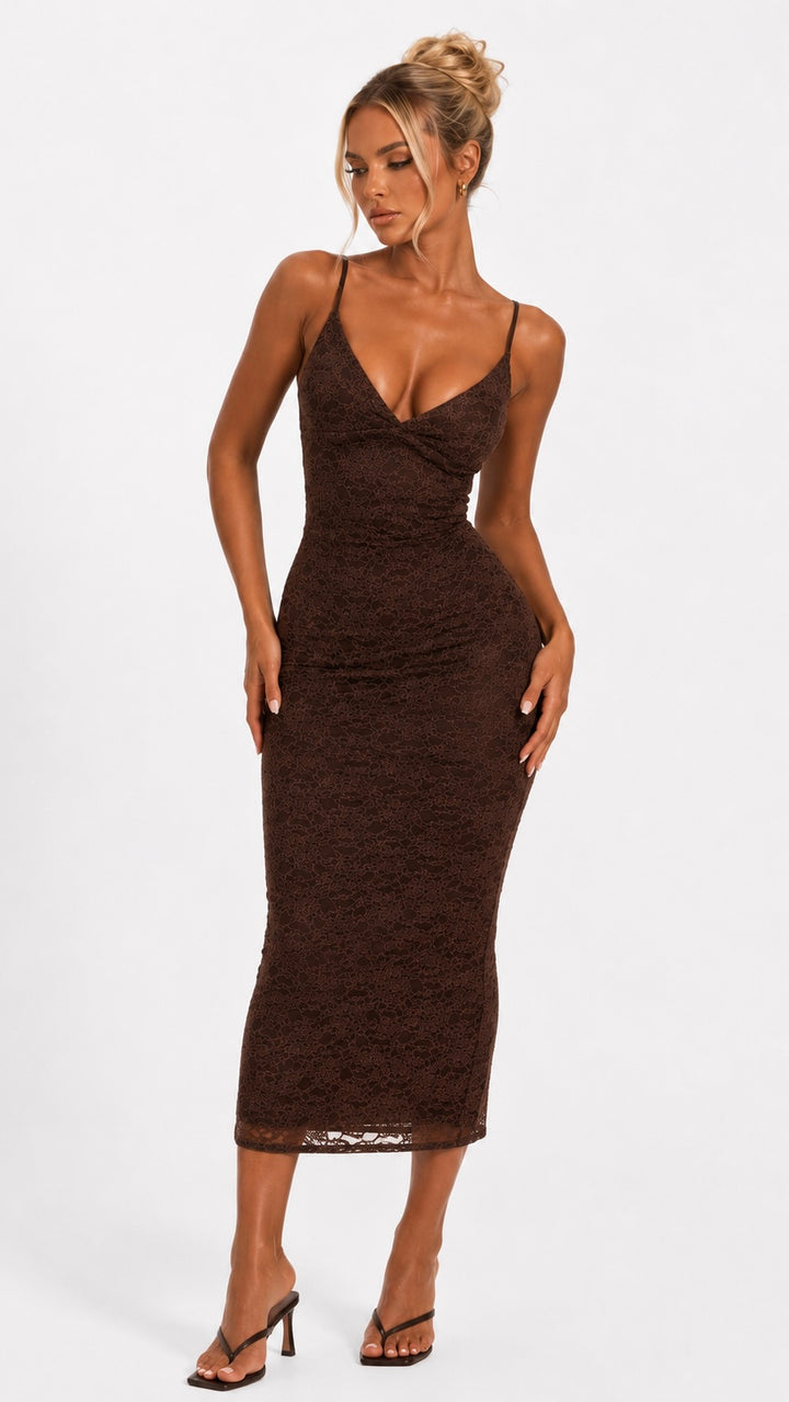 Daisy - Brown Lace Midi Dress