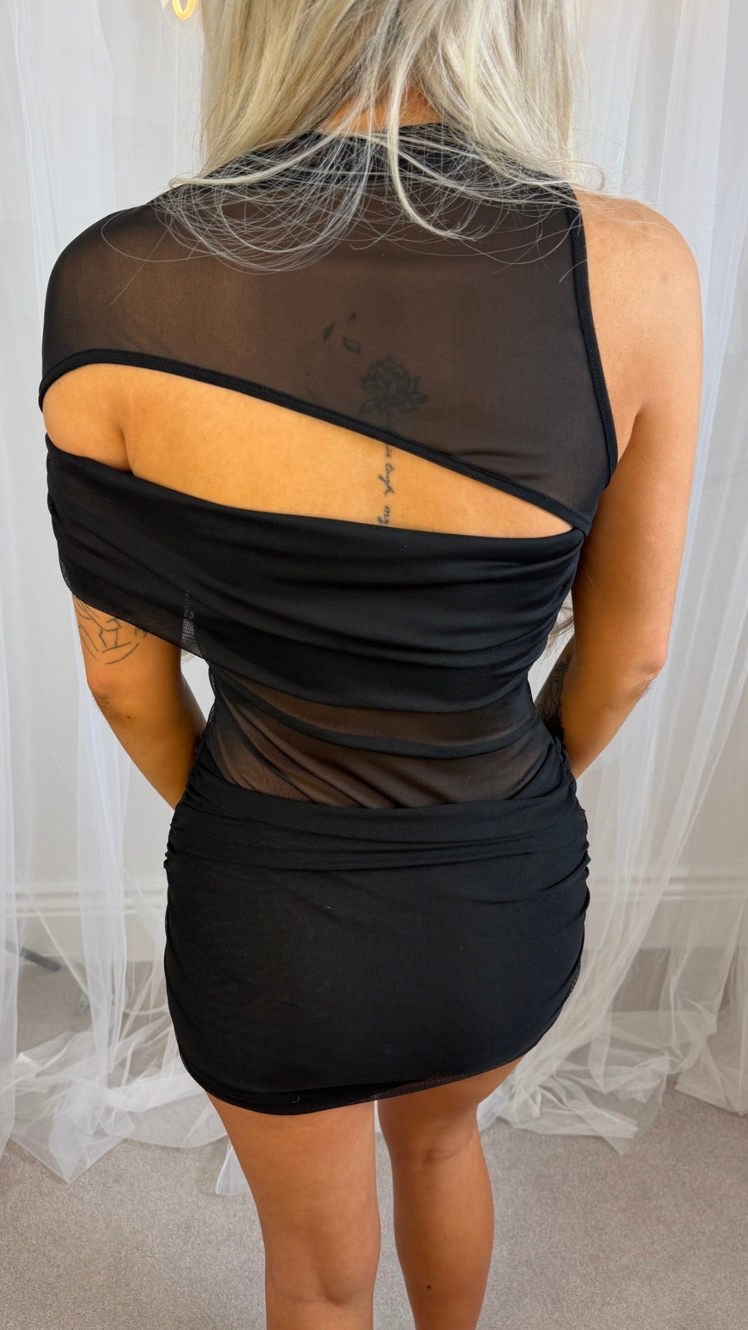 Tia - Mesh Panel Bodycon Black