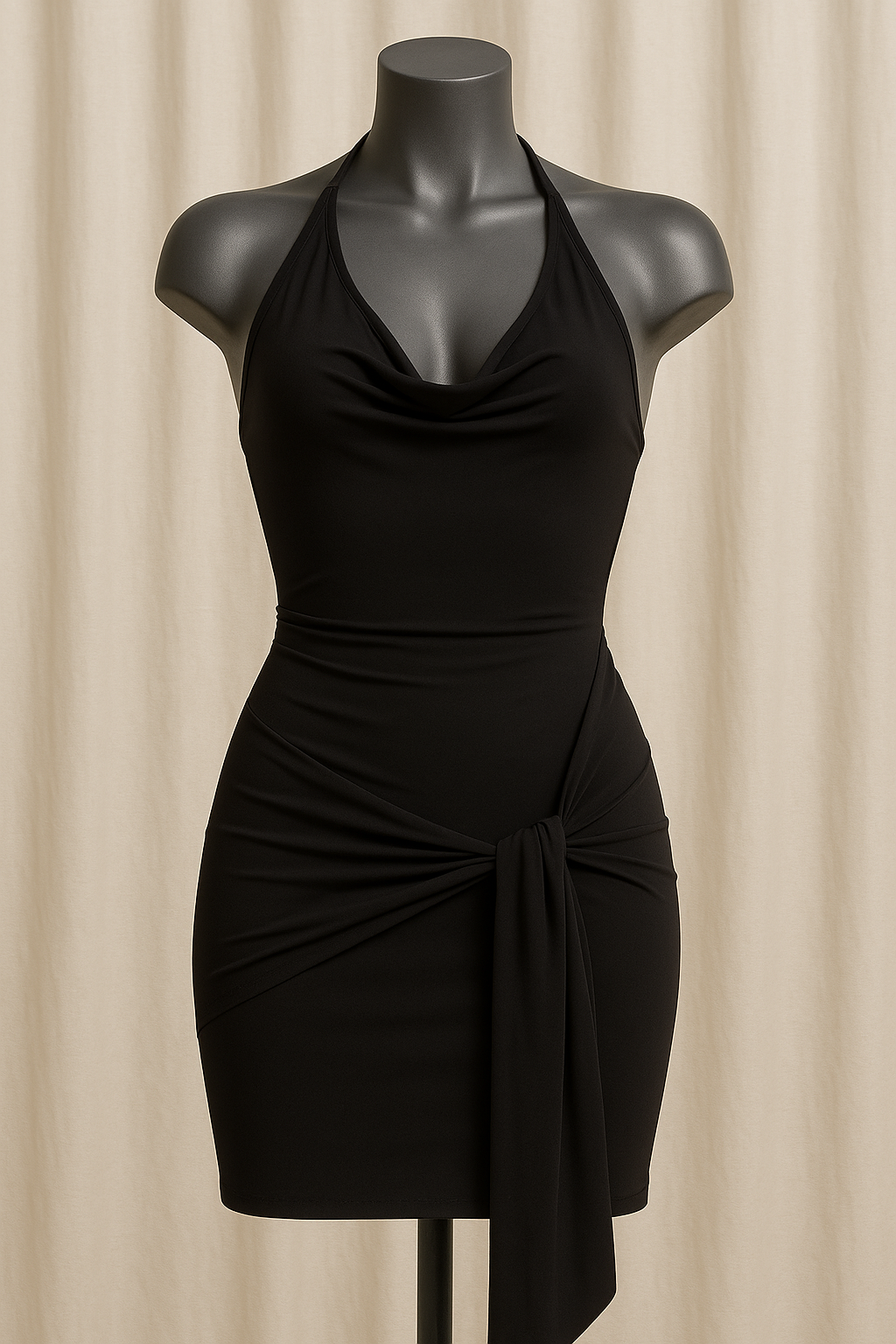 Zara - Cowl Neck Drape Front Mini Dress Black