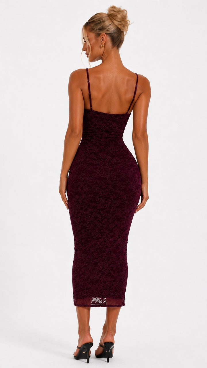 Daisy - Wine Lace Midi Dress