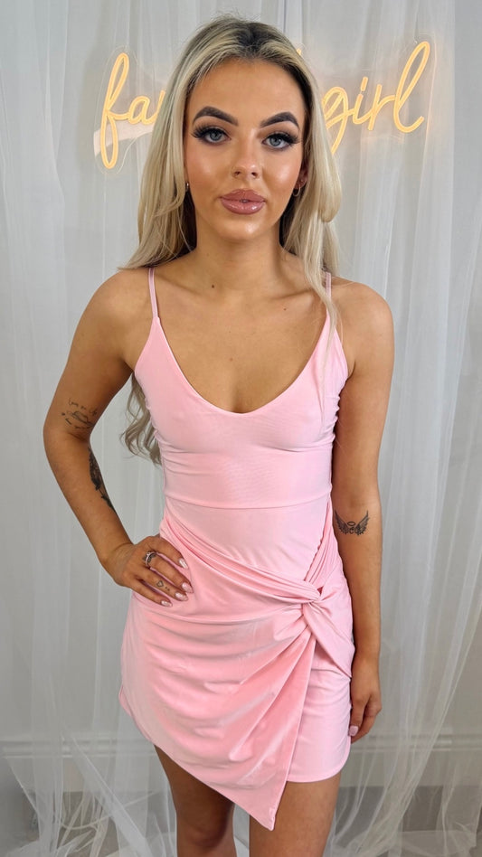 Hattie - Baby Pink Wrap Front Bodycon