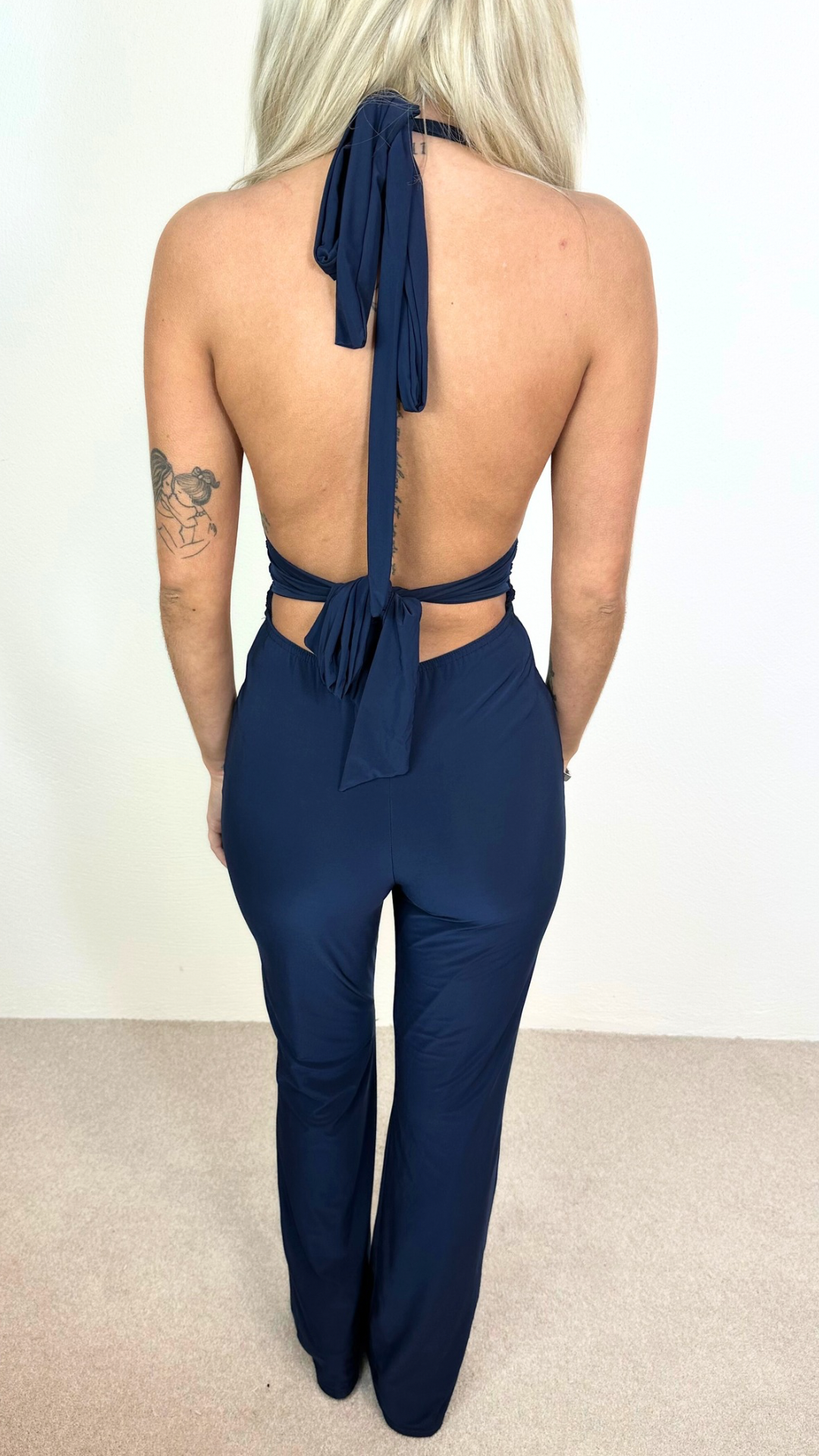 Milania - Slinky Tie Back Jumpsuit Navy