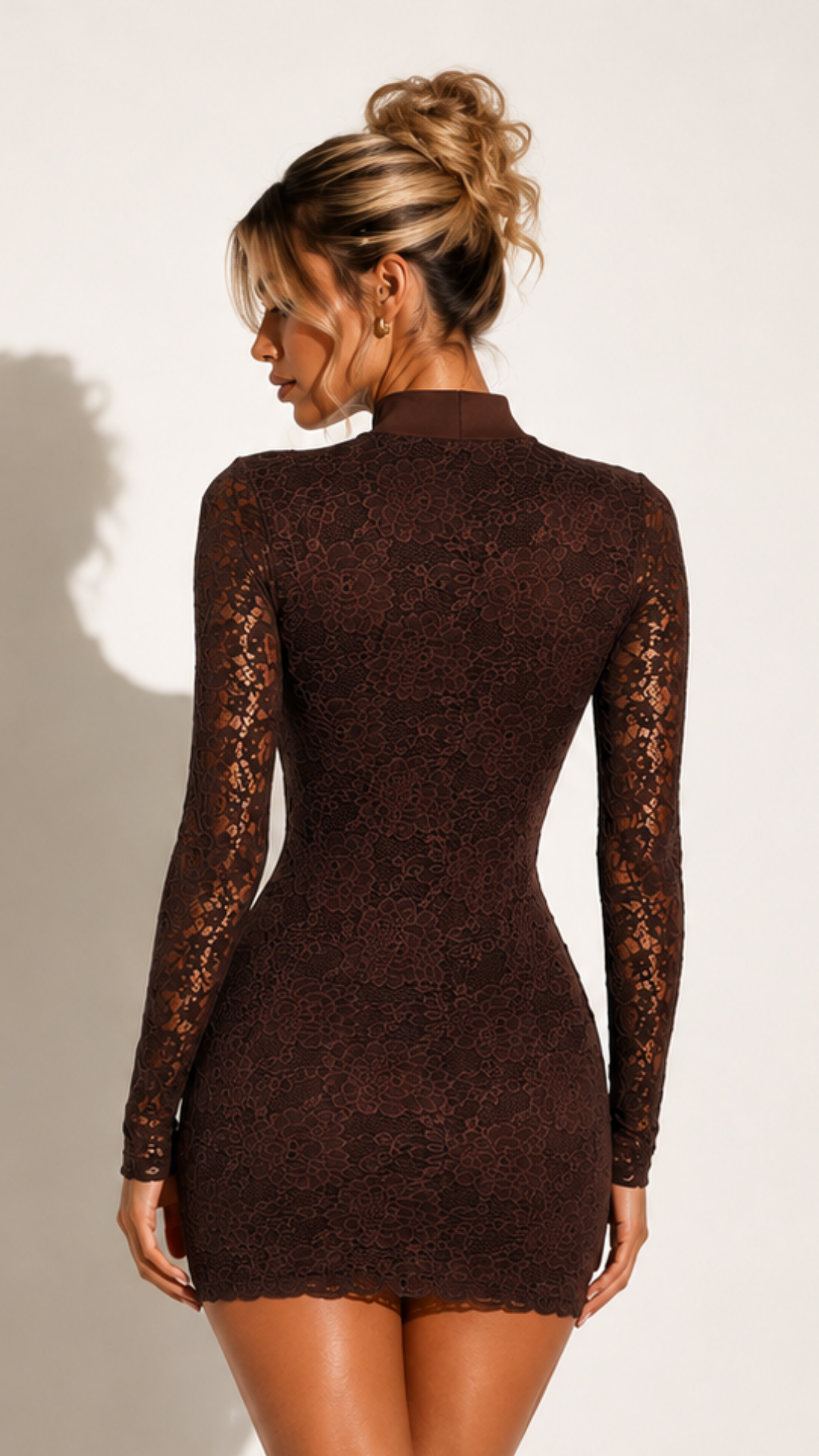 Elaina - Brown Lace Longsleeve Corset Dress