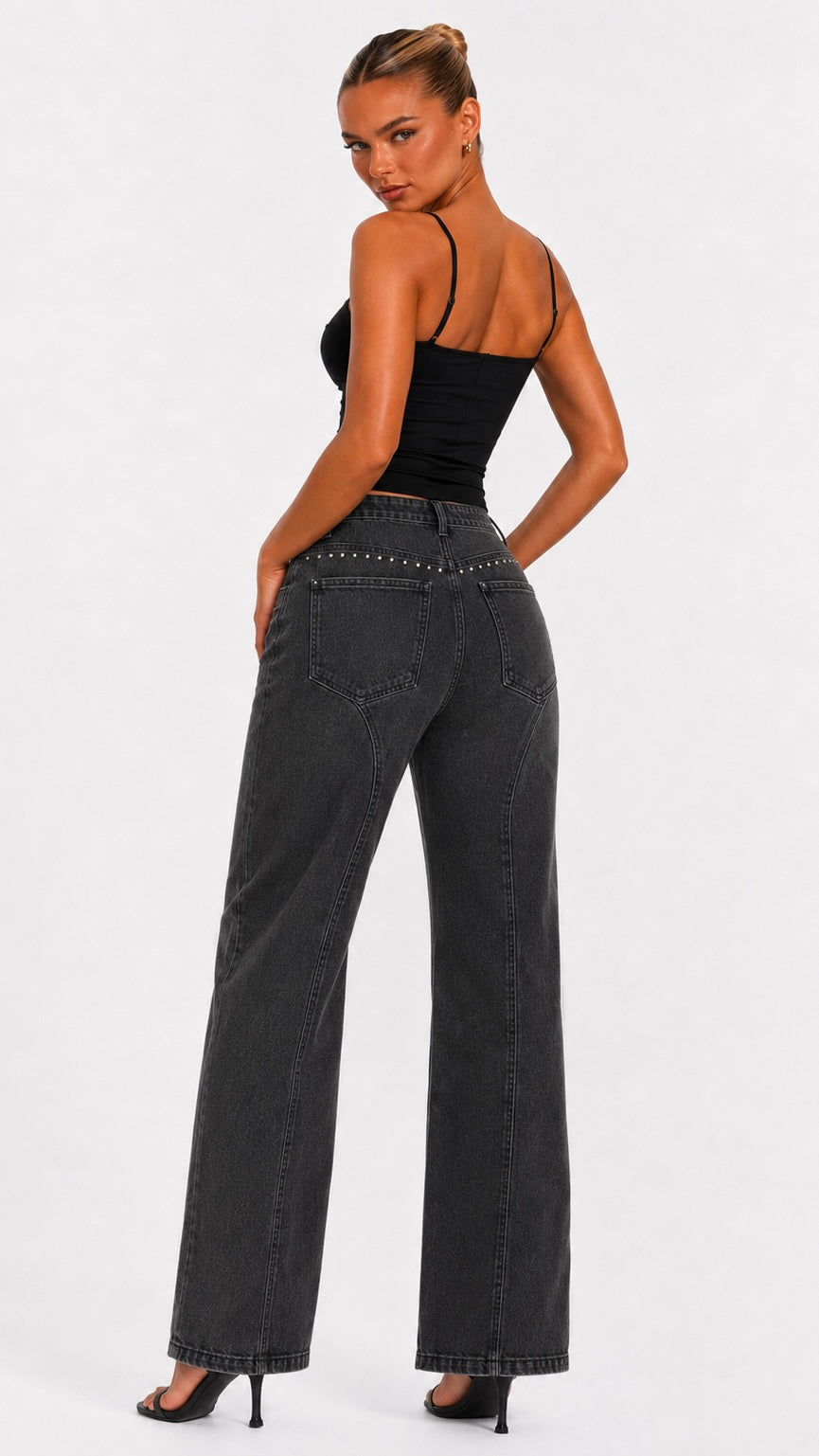 Mica - Western Stud Grey Denim Jeans