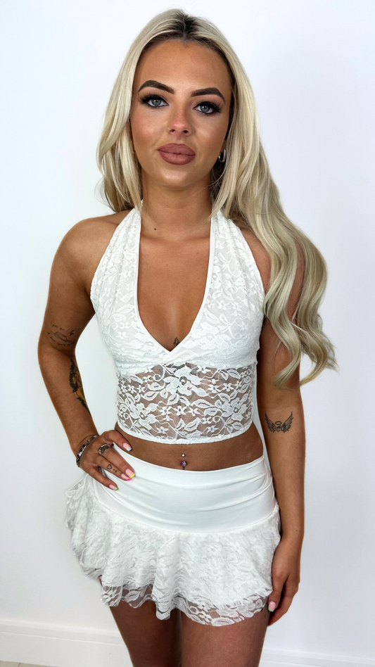 Polly - White Slinky Frill Skirt
