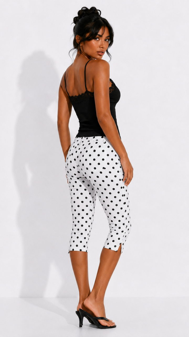 Irina - White/Black Polka Dot Capri