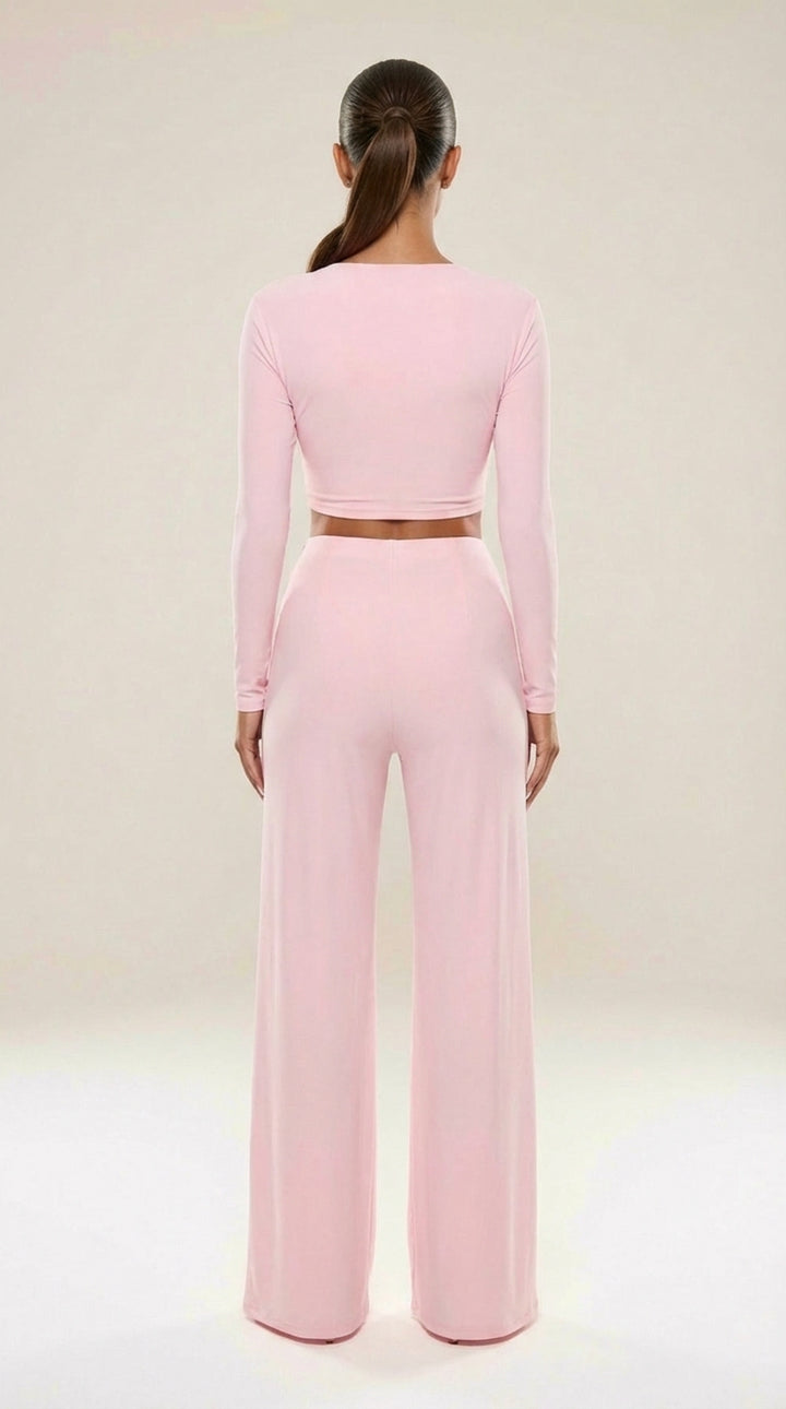 Megan - Slinky Crop &amp; Trouser Co-Ord Baby Pink