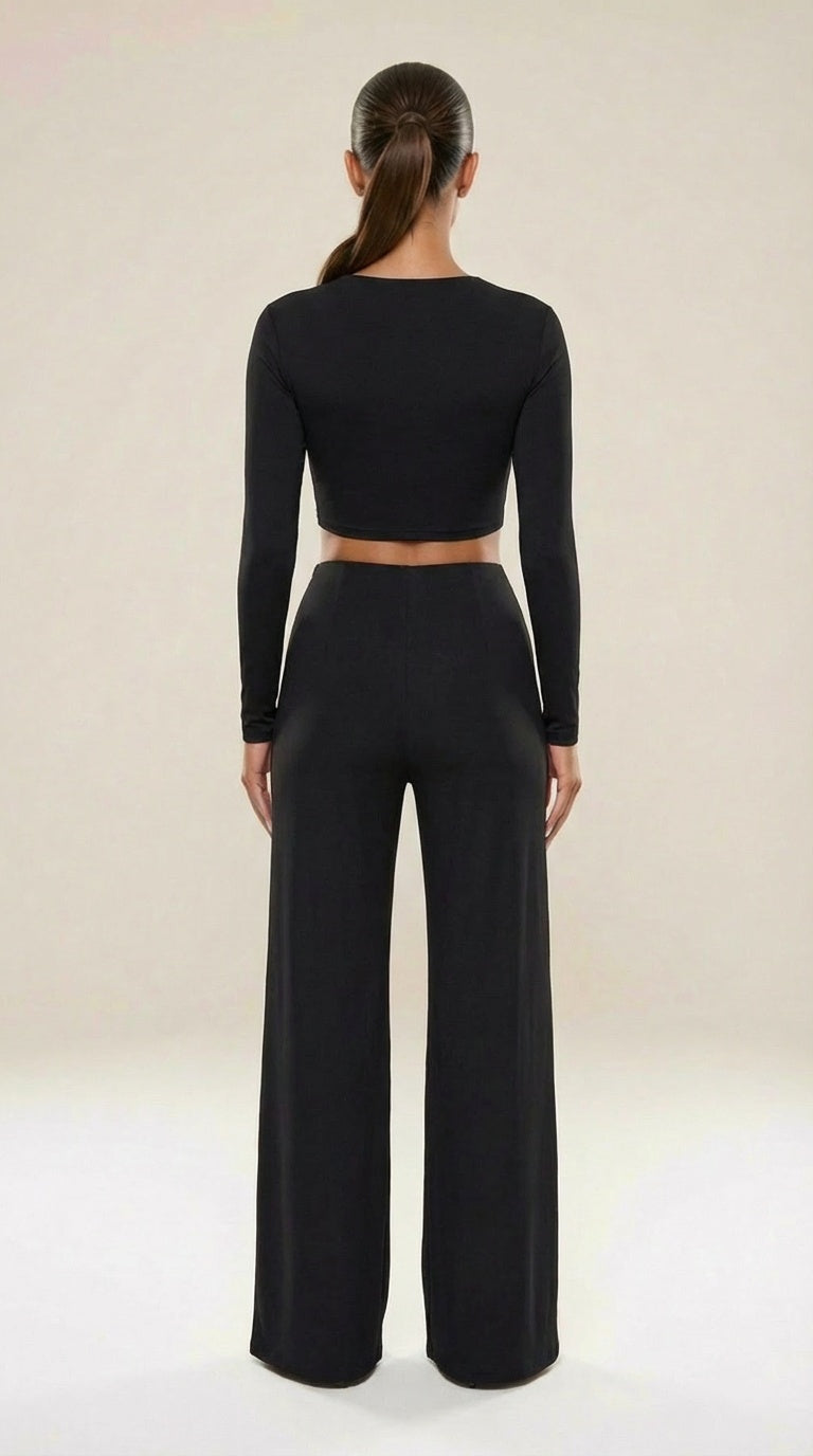 Megan - Slinky Crop &amp; Trouser Co-Ord Black