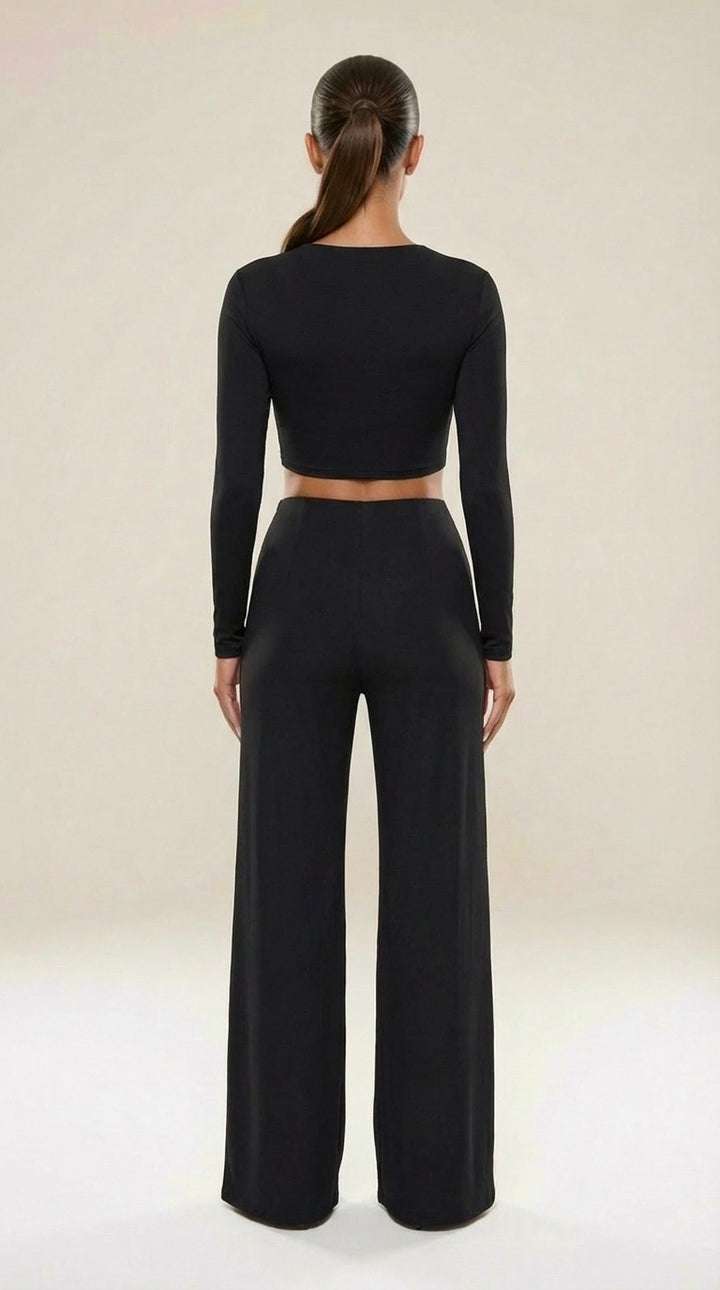 Megan - Slinky Crop &amp; Trouser Co-Ord Black