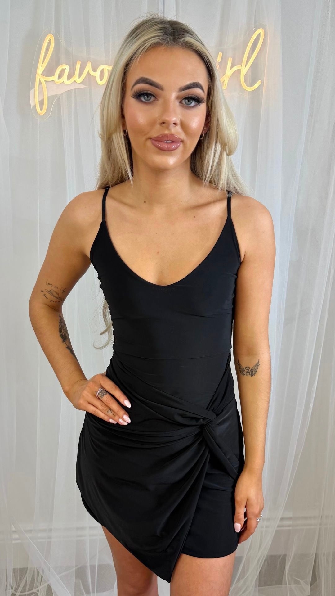 Hattie - Black Wrap Front Bodycon