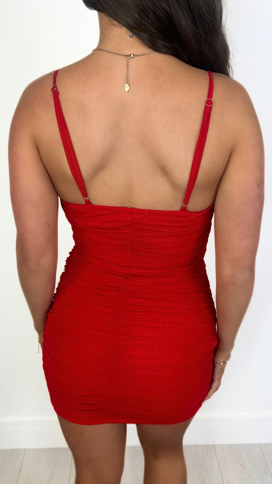 Shanice - Red Ruched Diamente Corset Dress