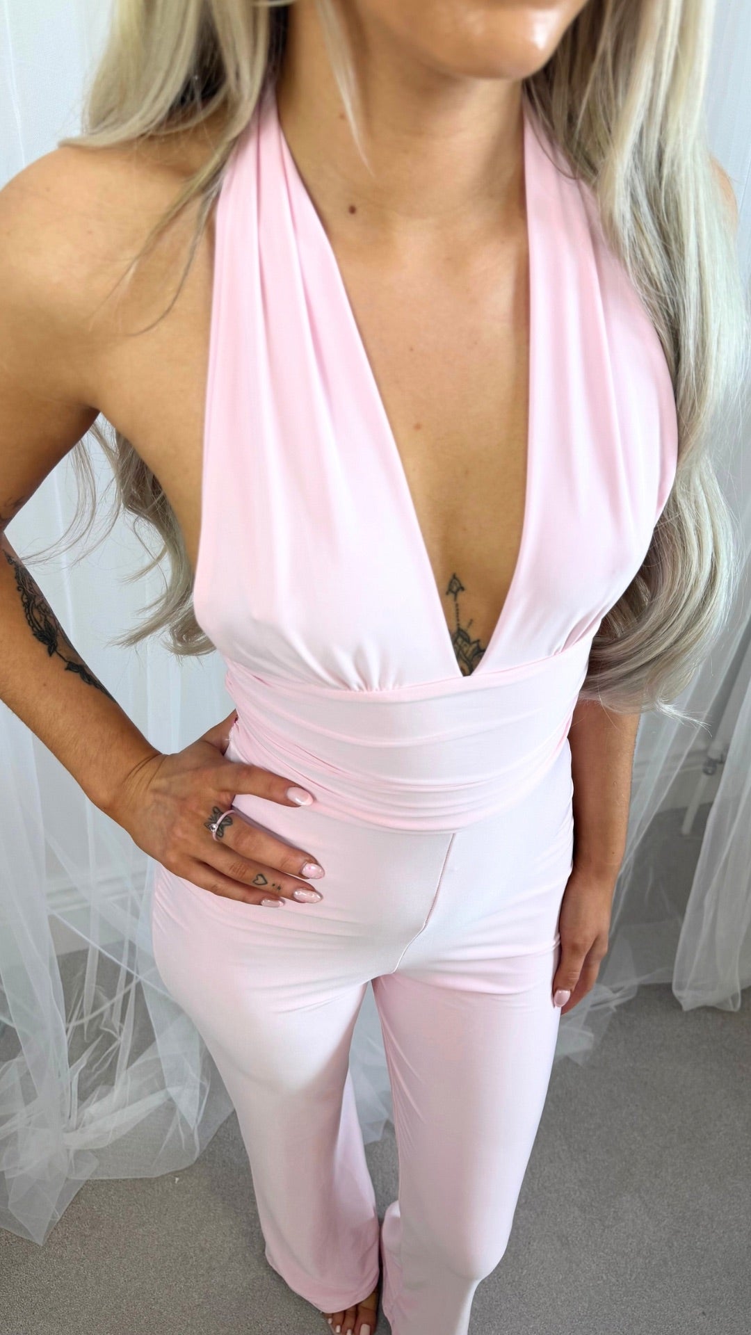 Milania - Slinky Tie Back Jumpsuit Baby Pink