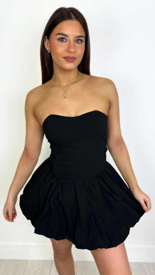 Kadie - Black Corset Back Puffball Dress