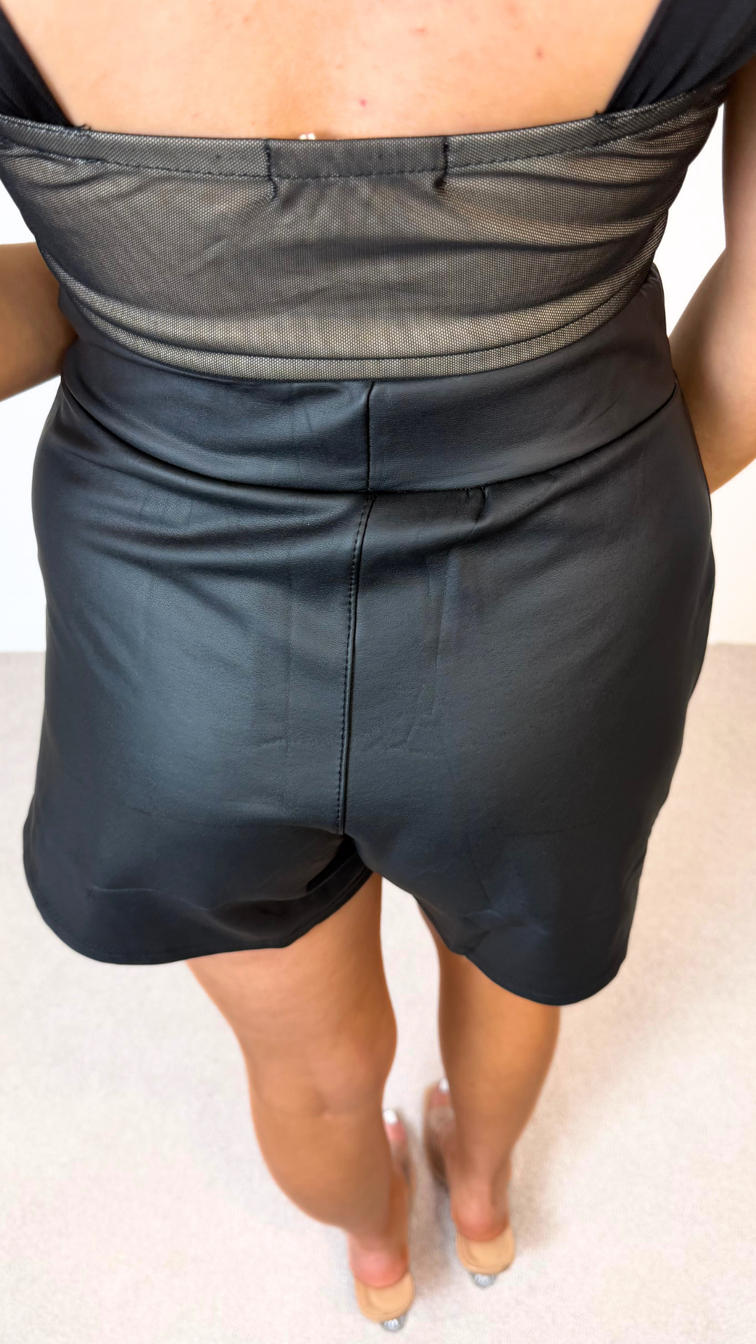 Polly - PU Leather Gold Button Detail Shorts Black