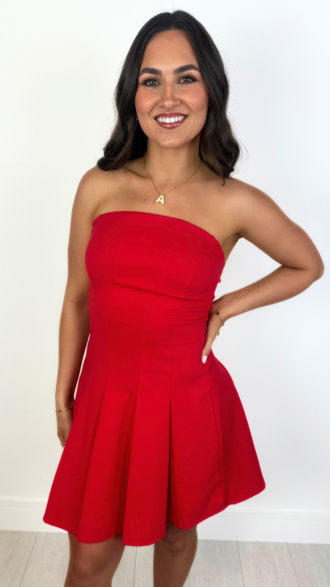 Kaia - Pleat A-line Bandeau Dress Red