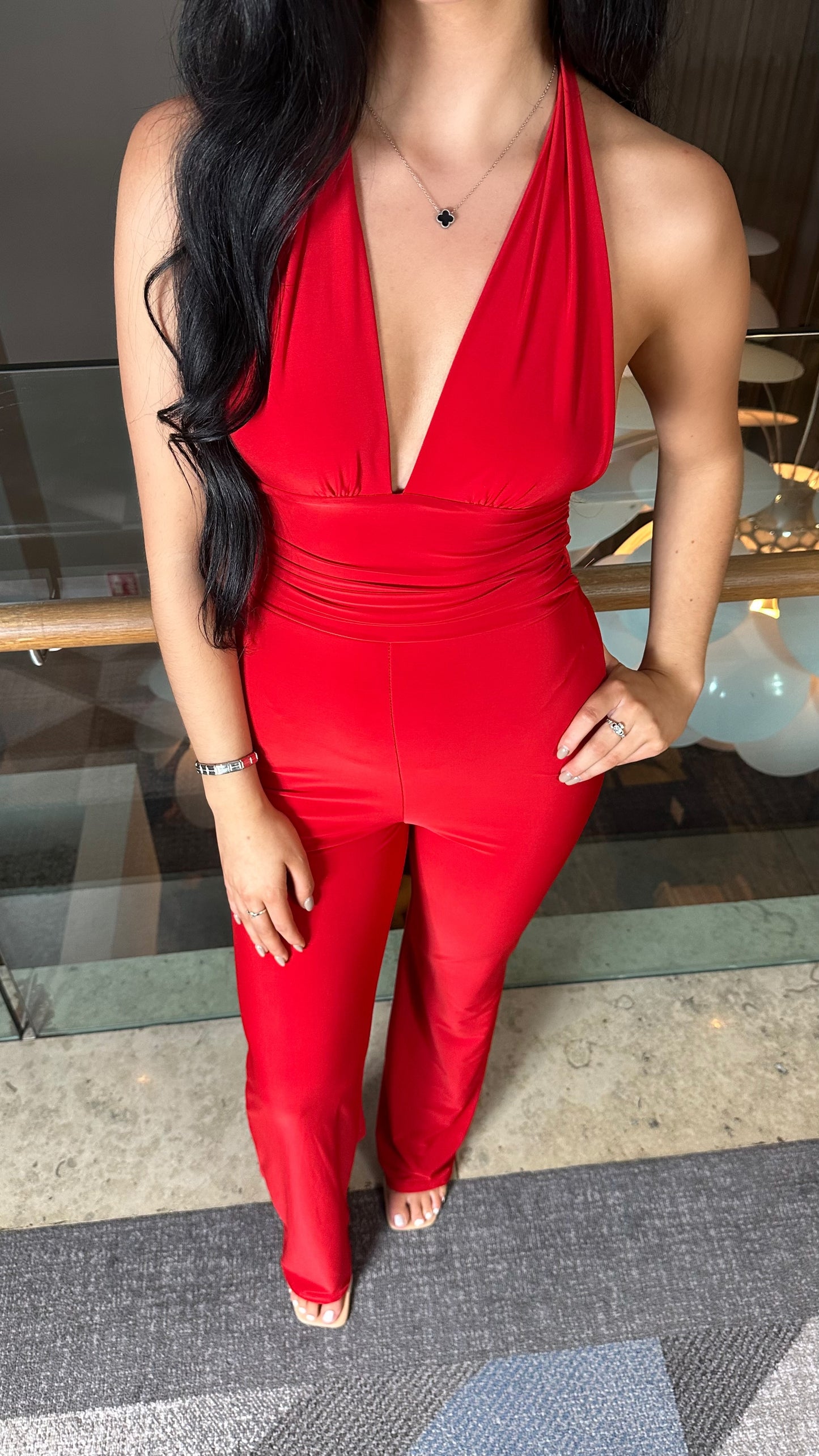 Milania - Slinky Tie Back Jumpsuit Red