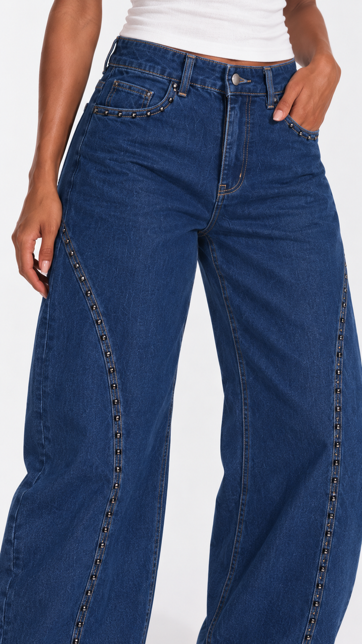 Dixie - Indigo Stud Barrell Leg Jeans