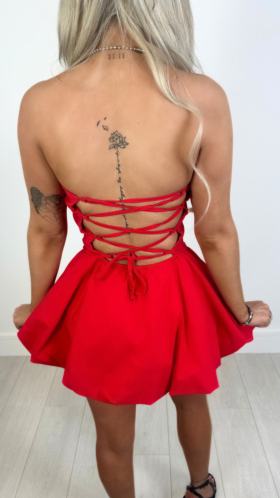 Kadie - Red Corset Back Puffball Dress