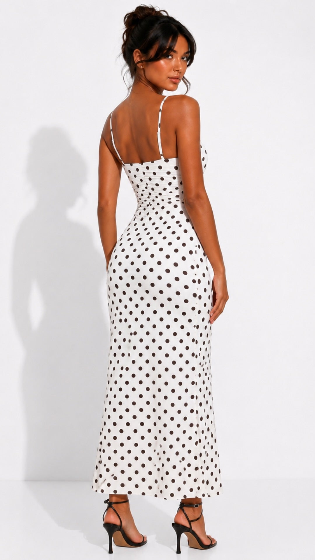 Amaya - White/Brown Polka dot Maxi