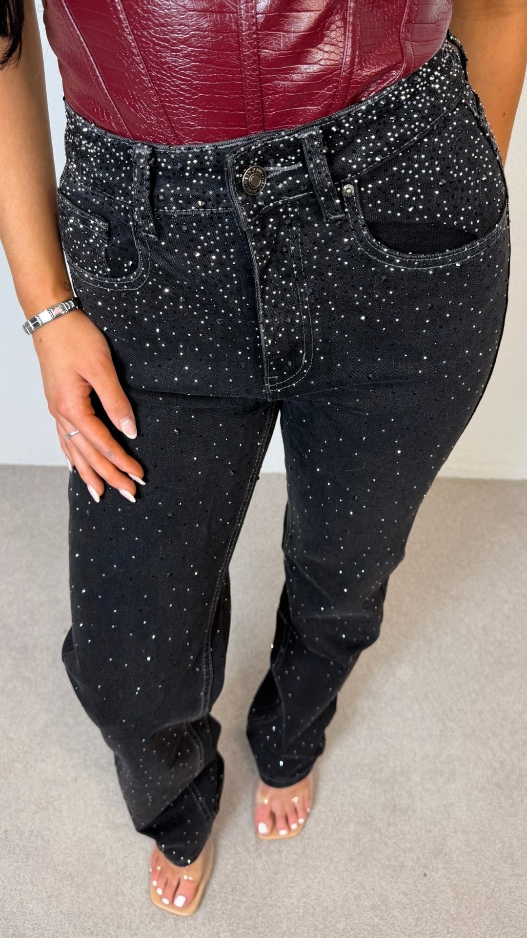 Estelle - Black Wash Diamente Detail Jeans