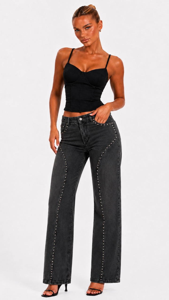 Mica - Western Stud Grey Denim Jeans