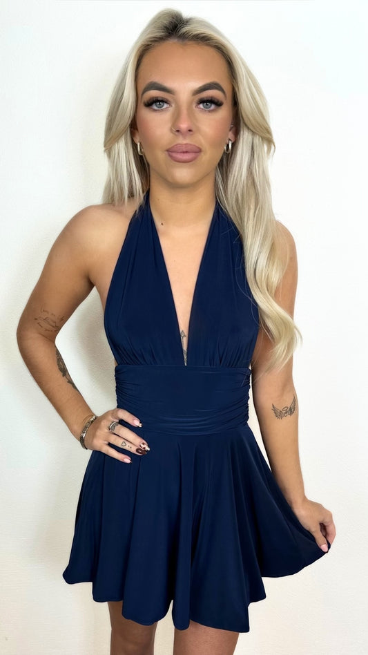 Darcy - Slinky Halter Neck Dress Navy