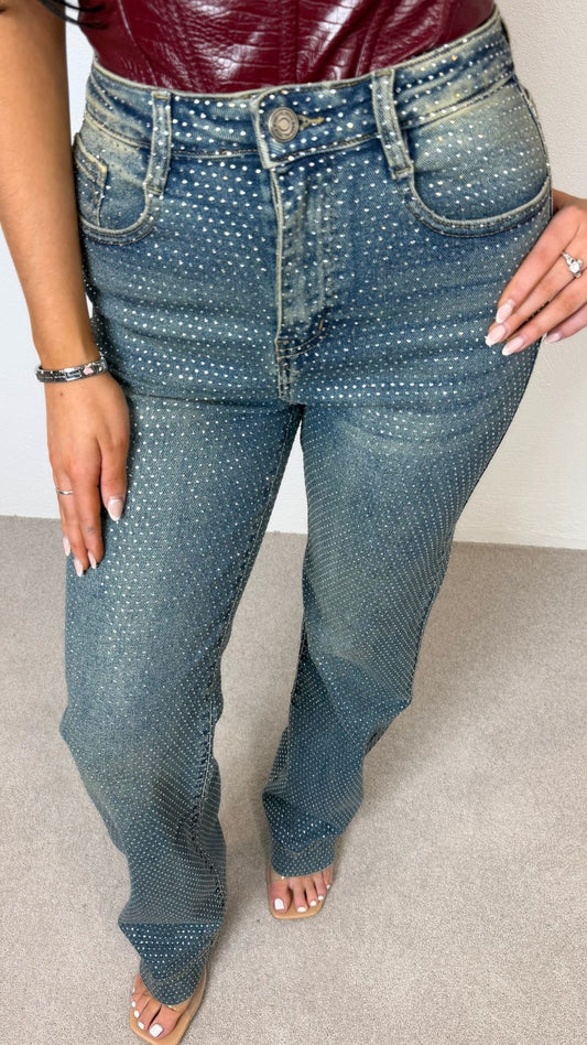 Jamie - Diamente Covered Straight Leg Jeans