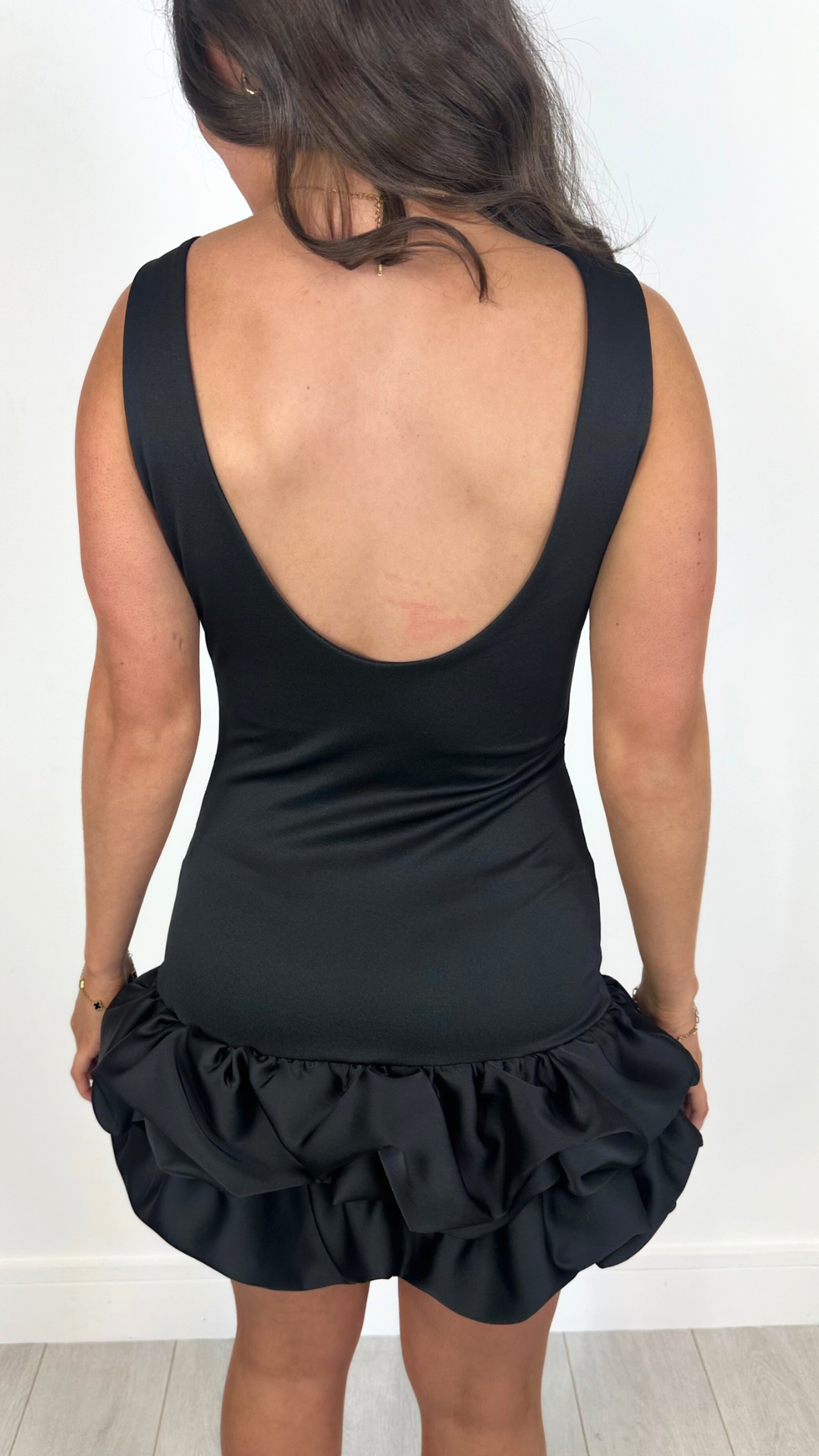 Lottie - Ruffle Hem Scoop Back Dress Black