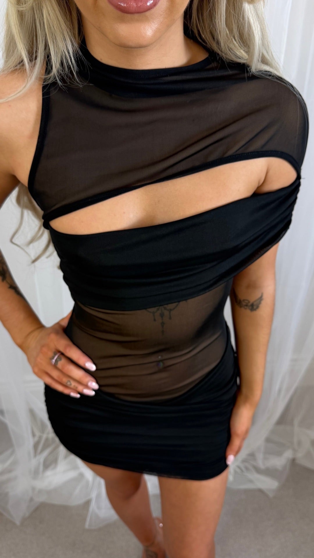 Tia - Mesh Panel Bodycon Black