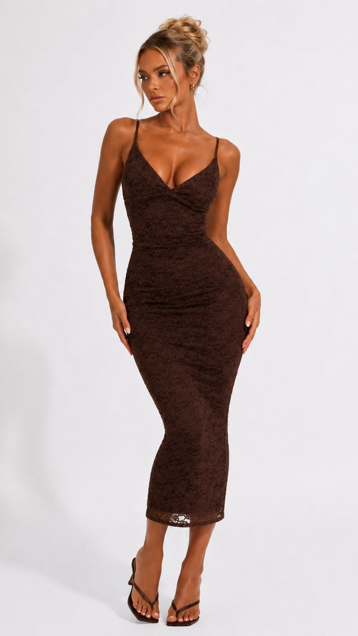 Daisy - Brown Lace Midi Dress