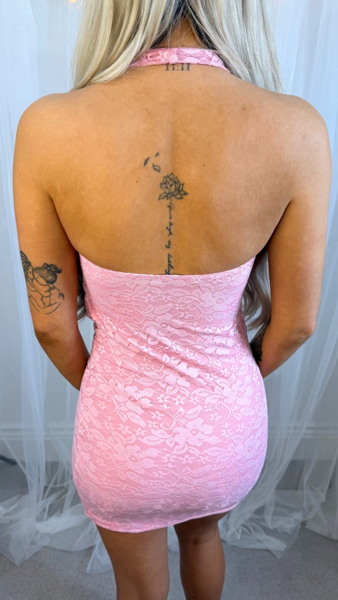 Sora - Lace Drape Mini Dress Pink