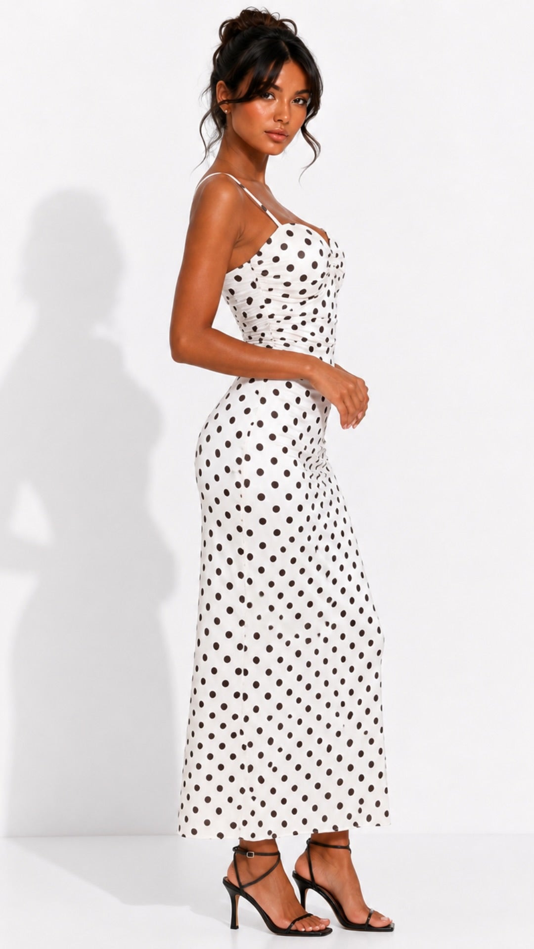 Amaya - White/Brown Polka dot Maxi