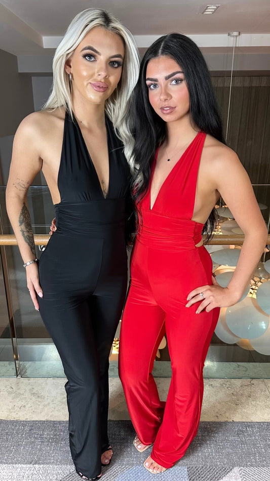 Milania - Slinky Tie Back Jumpsuit Red