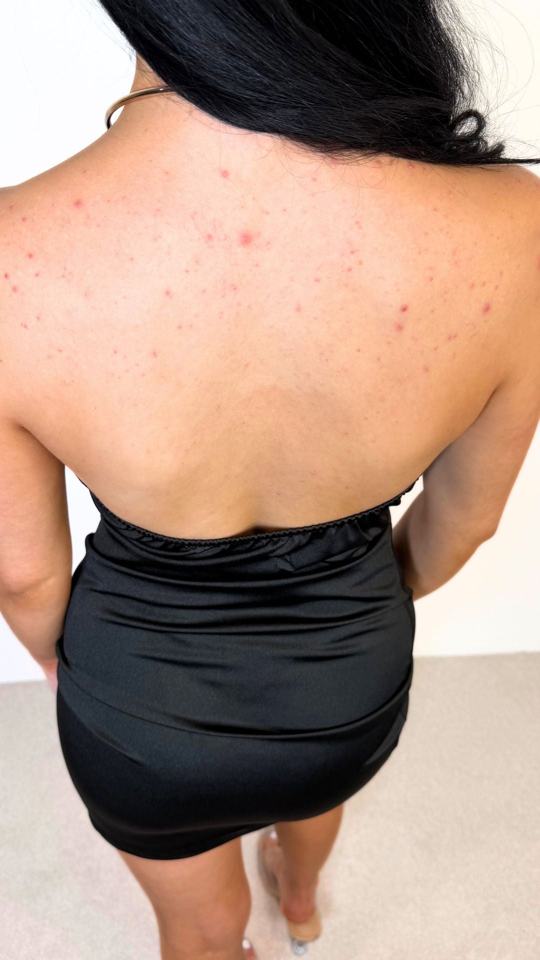 Lottie - Gold Neck Brace Drape Front Mini Dress Black