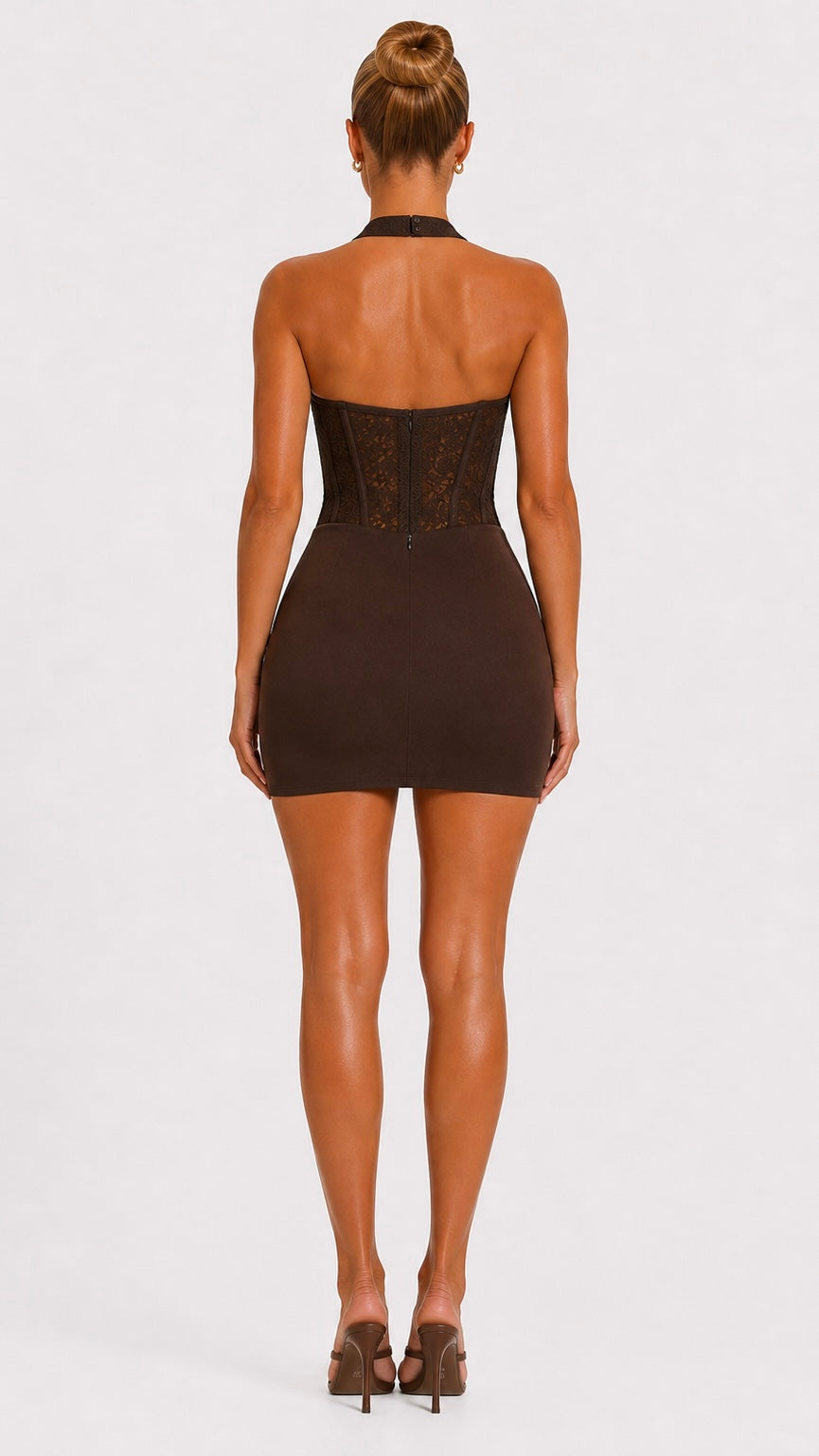 Orla - Brown Lace Corset Mini