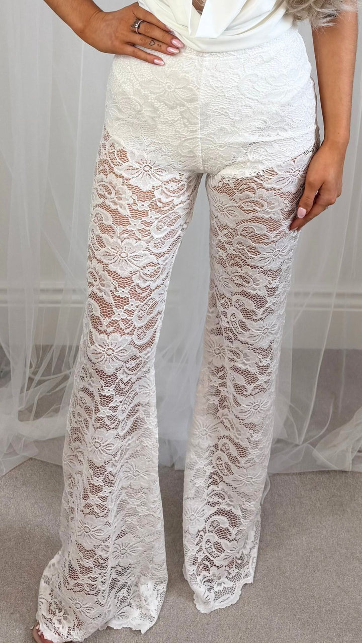 Sienna - White Lace Flared Trousers