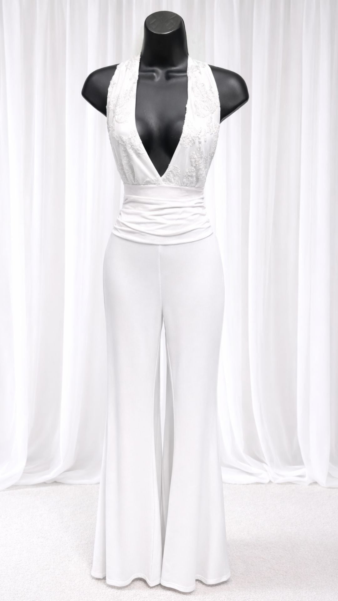 Evange - Sequin detail Halter Neck Jumpsuit white